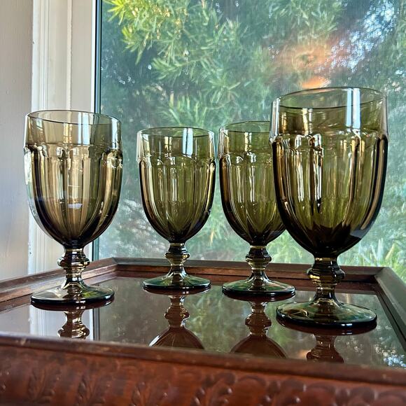 Vintage Libbey Gibraltar Duratuff Olive Green Water Goblets – Set of 4 - Picture 8 of 15